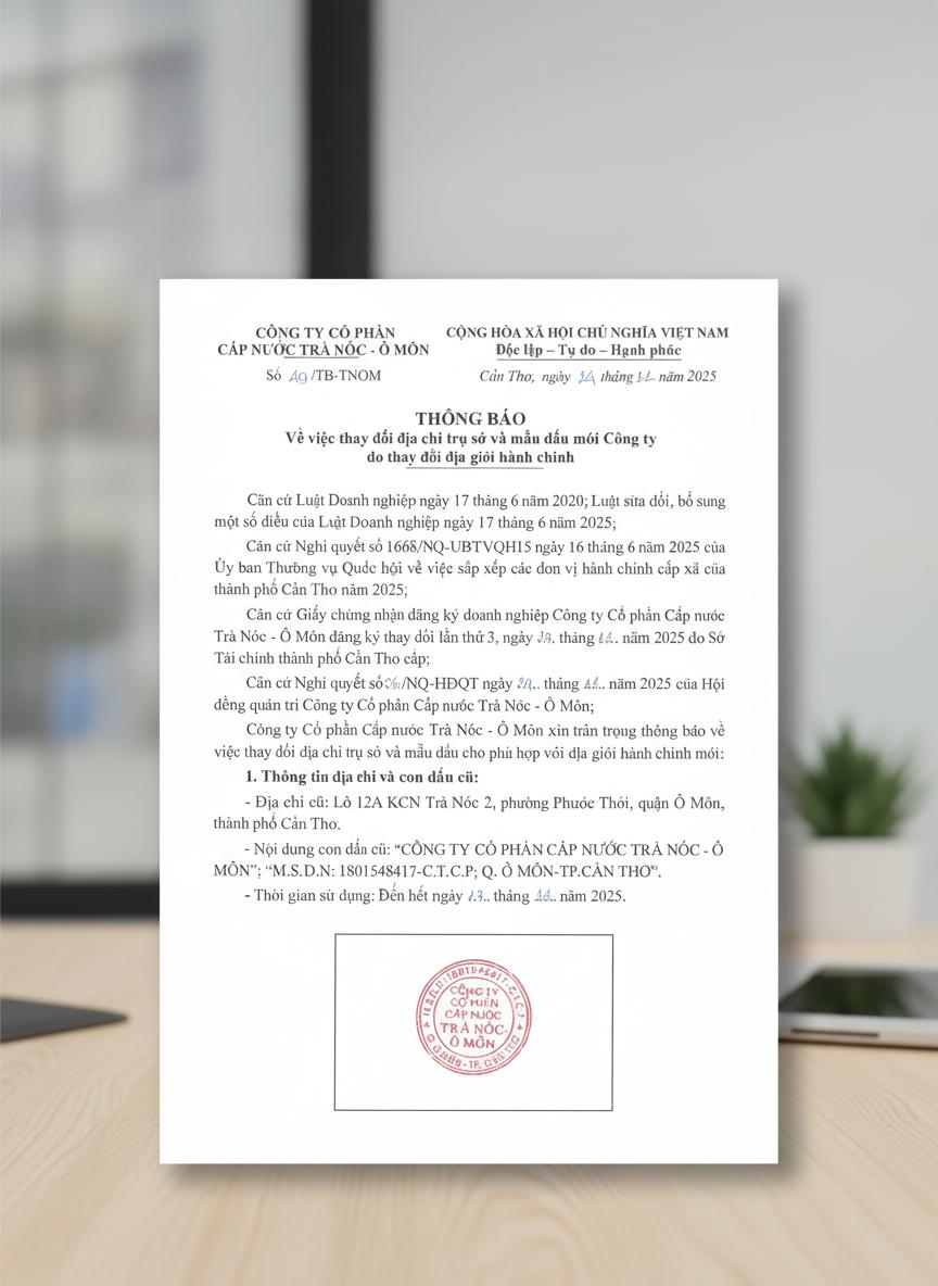 Mẫu Thông Báo Thay Đổi Địa Chỉ Trụ Sở Chính Cần Thơ: Hướng Dẫn 2025