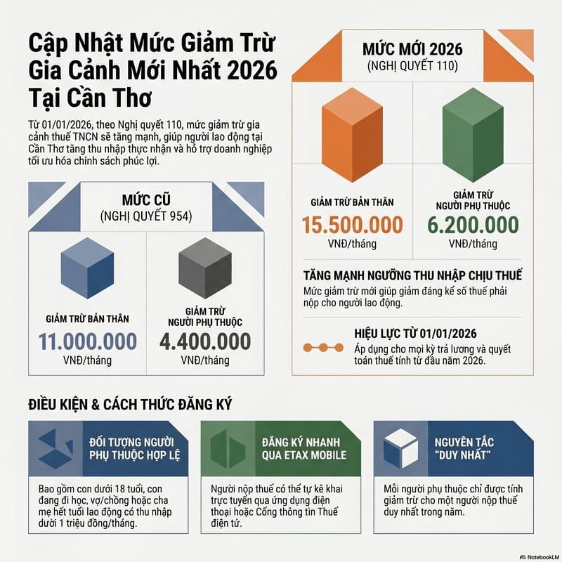 Cập Nhật Mức Giảm Trừ Gia Cảnh Mới Nhất Áp Dụng Cần Thơ: Hướng Dẫn Đăng Ký & Tối Ưu Thuế TNCN Cho DN